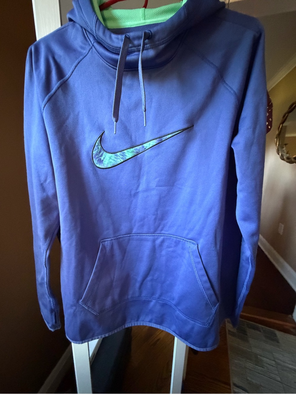 Nike Women’s Purple Crewneck Hoodie with Iridescent Swoosh, L
